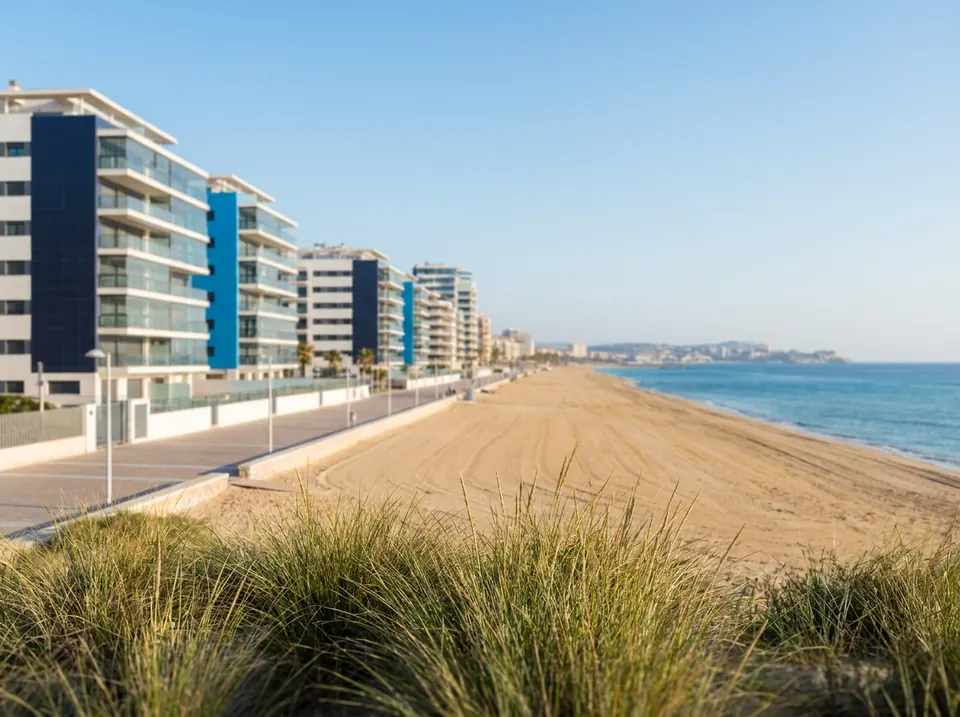 Paseo y edificios de apartamentos junto al mar en la Playa de San Juan